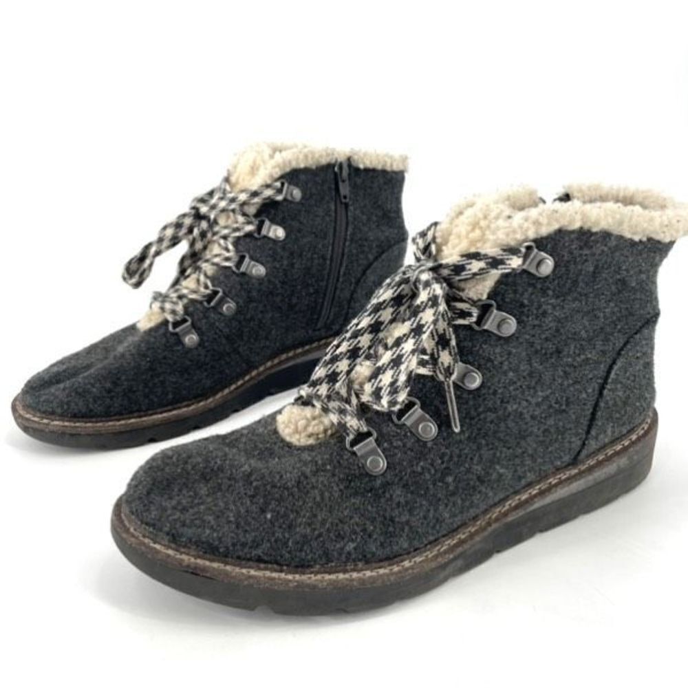 Steve Madden Flannel Fleece Lined Check Lace Up Zip Ankle Boots‎ Size 10 Gray